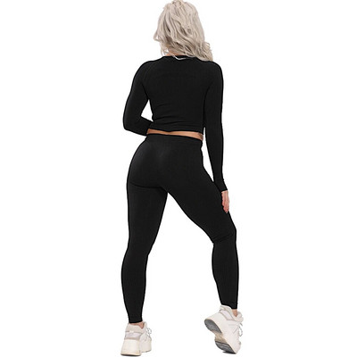 Bešavno odijelo za jogu, 2 dijela, sportske majice, kratki top, bešavne tajice, sportski set, odjeća za teretanu, fitness trenerka, set za vježbanje Femme