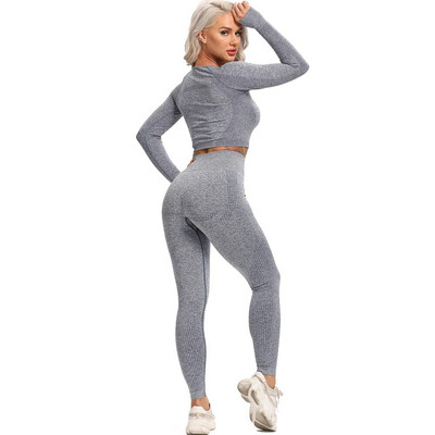 Bešavno odijelo za jogu, 2 dijela, sportske majice, kratki top, bešavne tajice, sportski set, odjeća za teretanu, fitness trenerka, set za vježbanje Femme