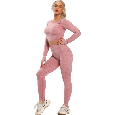 Bešavno odijelo za jogu, 2 dijela, sportske majice, kratki top, bešavne tajice, sportski set, odjeća za teretanu, fitness trenerka, set za vježbanje Femme