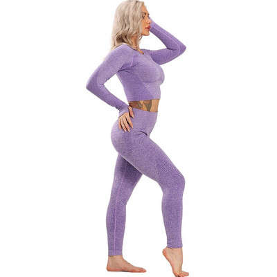 Bešavno odijelo za jogu, 2 dijela, sportske majice, kratki top, bešavne tajice, sportski set, odjeća za teretanu, fitness trenerka, set za vježbanje Femme