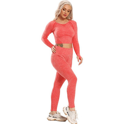 Bešavno odijelo za jogu, 2 dijela, sportske majice, kratki top, bešavne tajice, sportski set, odjeća za teretanu, fitness trenerka, set za vježbanje Femme