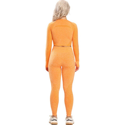 Bešavno odijelo za jogu, 2 dijela, sportske majice, kratki top, bešavne tajice, sportski set, odjeća za teretanu, fitness trenerka, set za vježbanje Femme