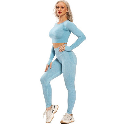 Bešavno odijelo za jogu, 2 dijela, sportske majice, kratki top, bešavne tajice, sportski set, odjeća za teretanu, fitness trenerka, set za vježbanje Femme