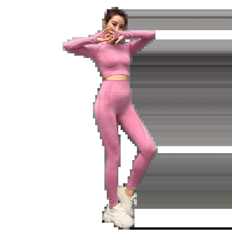 Sport Fitness Bešavni komplet za jogu Odijelo Odjeća za vježbanje od 2 komada Ženska teretana Tajice Dugih rukava Vital Trenirka Hlače visokog struka