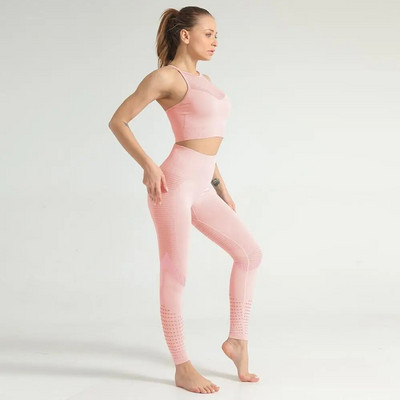 Bešavni ženski set za jogu, majica s dugim rukavima i visokim strukom, trenirka za kontrolu trbuha, sportske tajice, komplet za teretanu, odjeća, bešavna sportska odijela