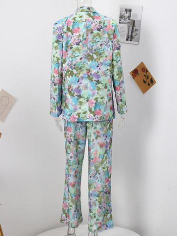 Σετ παντελονιών Floral κοστούμια για γυναίκες Μπλέιζερ μακρυμάνικο εμπριμέ γυναικείο κοστούμι 2 τεμαχίων ελαστικό παντελόνι μέσης 2023 Νέο σετ άνοιξη