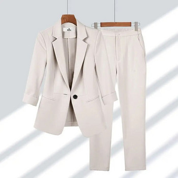 Γυναικείο καλοκαιρινό λεπτό μοντέρνο κοστούμι σακάκι παντελόνι δύο τεμαχίων 2023 Νέο casual blazer ασορτί σετ Κορεατικά κομψά επαγγελματικά ρούχα
