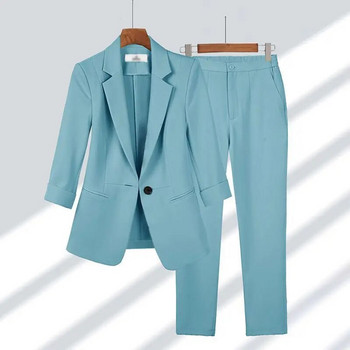 Γυναικείο καλοκαιρινό λεπτό μοντέρνο κοστούμι σακάκι παντελόνι δύο τεμαχίων 2023 Νέο casual blazer ασορτί σετ Κορεατικά κομψά επαγγελματικά ρούχα