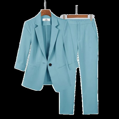 Дамски летен тънък моден костюм, сако, панталони от две части, 2023 г., нов ежедневен блейзър, подходящ комплект, корейско елегантно професионално облекло