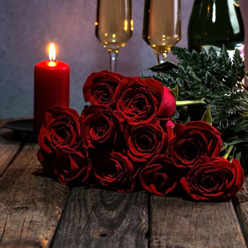 5 τμχ Μπουκέτο με τεχνητά λουλούδια Κόκκινο βελούδο ψεύτικο τριαντάφυλλο λουλούδι για διακόσμηση τραπεζιού σπιτιού γάμου Χριστουγεννιάτικο δώρο για την ημέρα του Αγίου Βαλεντίνου