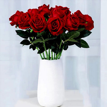 5 τμχ Μπουκέτο με τεχνητά λουλούδια Κόκκινο βελούδο ψεύτικο τριαντάφυλλο λουλούδι για διακόσμηση τραπεζιού σπιτιού γάμου Χριστουγεννιάτικο δώρο για την ημέρα του Αγίου Βαλεντίνου