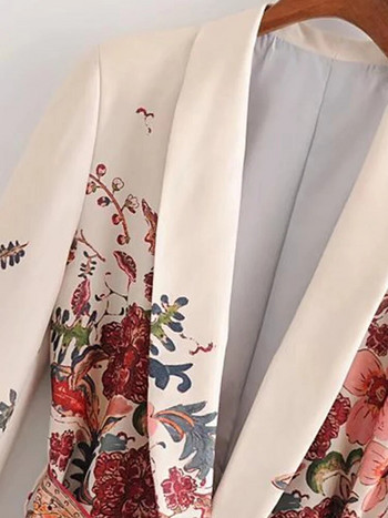 Ρετρό λουλούδι με κορδόνι μπλέιζερ κοστούμια για γυναίκες Άνοιξη OL casual μακρυμάνικο μπουφάν φαρδύ παντελόνι σετ δύο τεμαχίων Feamle Chic outfit