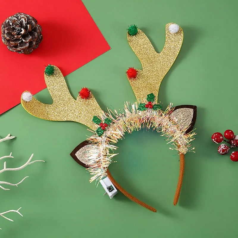 Svētku ballītes rekvizīti Kvēlojoša Ziemassvētku galvas saite Svētku Ziemassvētku eglīte Brieža raga formas matu lente Ballītes dekorācija Jautra dāvana Ragas