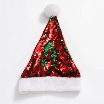 НОВО 30 см * 40 см къса плюшена коледна шапка с обръщащи се пайети Коледна бляскава коледна шапка с пайети Фестивална празнична украса