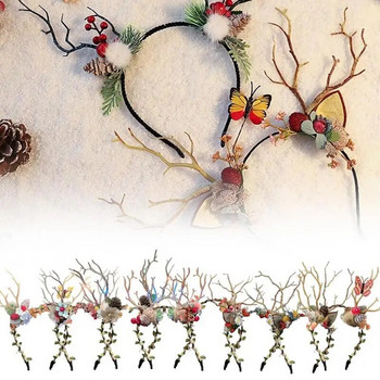 Χριστουγεννιάτικη κεφαλόδεσμος ελαφιού Ρυθμιζόμενη φλοράλ γιρλάντα για κορίτσια Διακόσμηση κεφαλιού με κορώνα λουλουδιών για τα Χριστούγεννα