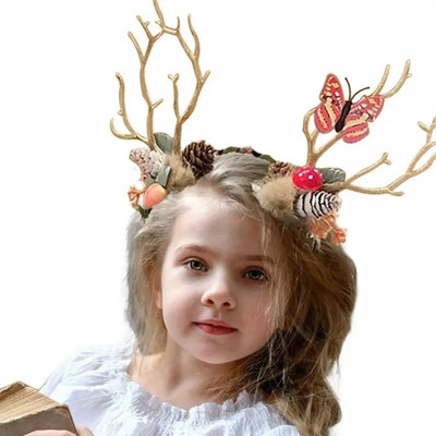 Коледна лента за глава с елени, регулируема флорална гирлянда, лента за глава за момичета, цветна корона, декорация за глава за Коледа