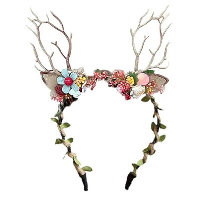 Traka za glavu s božićnim jelenom, podesiva traka za glavu s cvjetnim vijencem za djevojčice, ukras za glavu s cvjetnom krunom za Božić