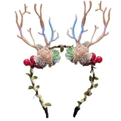 Traka za glavu s božićnim jelenom, podesiva traka za glavu s cvjetnim vijencem za djevojčice, ukras za glavu s cvjetnom krunom za Božić