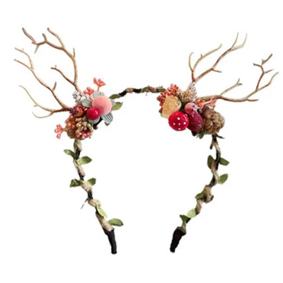 Traka za glavu s božićnim jelenom, podesiva traka za glavu s cvjetnim vijencem za djevojčice, ukras za glavu s cvjetnom krunom za Božić