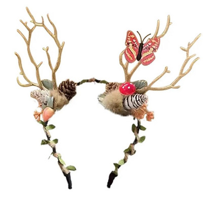 Traka za glavu s božićnim jelenom, podesiva traka za glavu s cvjetnim vijencem za djevojčice, ukras za glavu s cvjetnom krunom za Božić