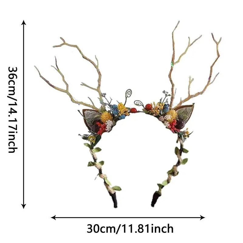 Traka za glavu s božićnim jelenom, podesiva traka za glavu s cvjetnim vijencem za djevojčice, ukras za glavu s cvjetnom krunom za Božić