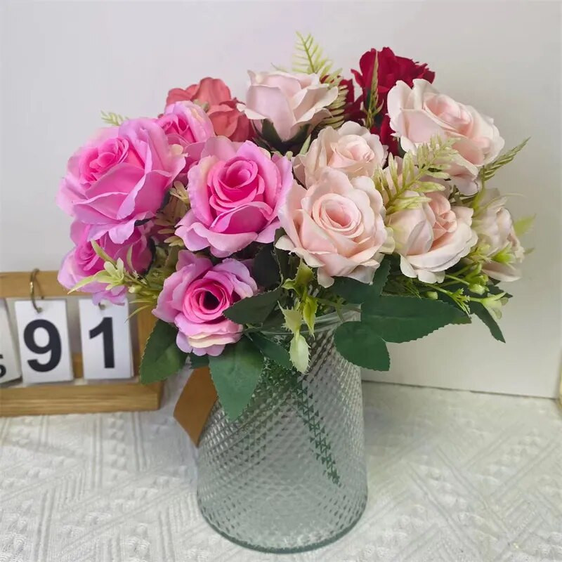 7 glava Umjetno cvijeće Božur Svilene ruže Nevjesta Bijeli Veliki buket Svadbeni stol Lažno cvijeće Vaza za zabavu DIY Seoski dekor za dom