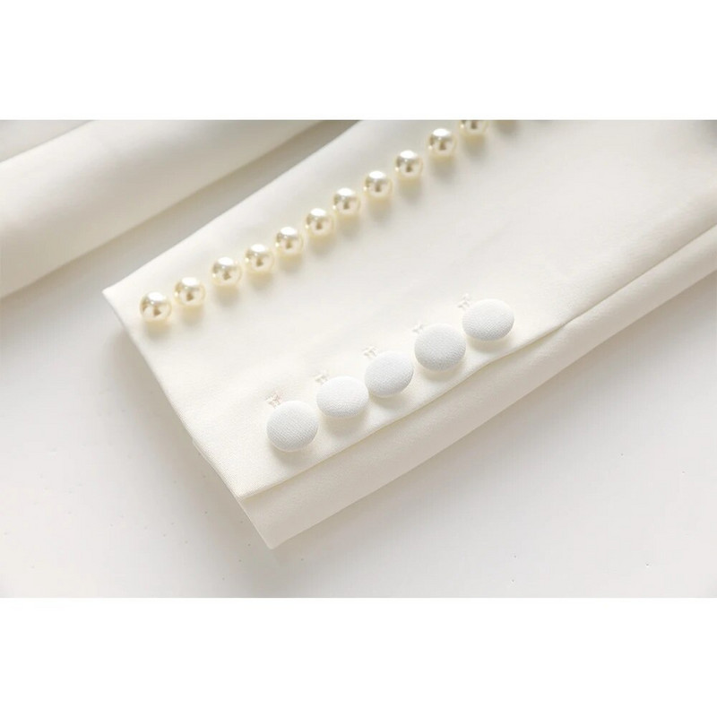 Jedinstven zadivljujući dizajn za pistu, biserno odijelo s bijelim sakoom od 2 komada, kompleti širokih hlača Ženska modna odjeća