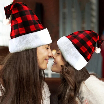 Коледно парти Crazy Добре дошли Новогодишни консумативи Декоративни реквизити Шапка за празнично обличане Червена черна карирана коледна шапка Dropshipping