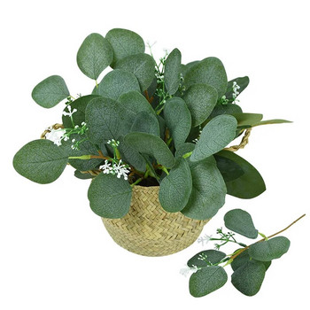10 τεμ. Ψεύτικα φύλλα ευκαλύπτου μίσχοι τεχνητά πρασινάδα λουλούδια για νύφη ανθοδέσμη Βάζο λουλουδάτη σύνθεση Διακόσμηση γάμου σπιτιού