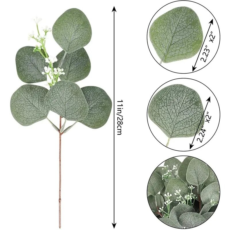 10 db Hamis eukaliptusz levelek szárak mesterséges zöld virágok menyasszonynak csokor váza virágkötészet otthoni esküvői dekoráció