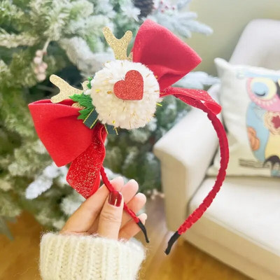 2023 New Christmas Sen Traka za kosu s jelenjim rogovima Ženska baršunasta gumica za kosu s velikom mašnom Pokrivalo za glavu Blagdanska haljina Traka za glavu Traka za kosu Pokrivalo