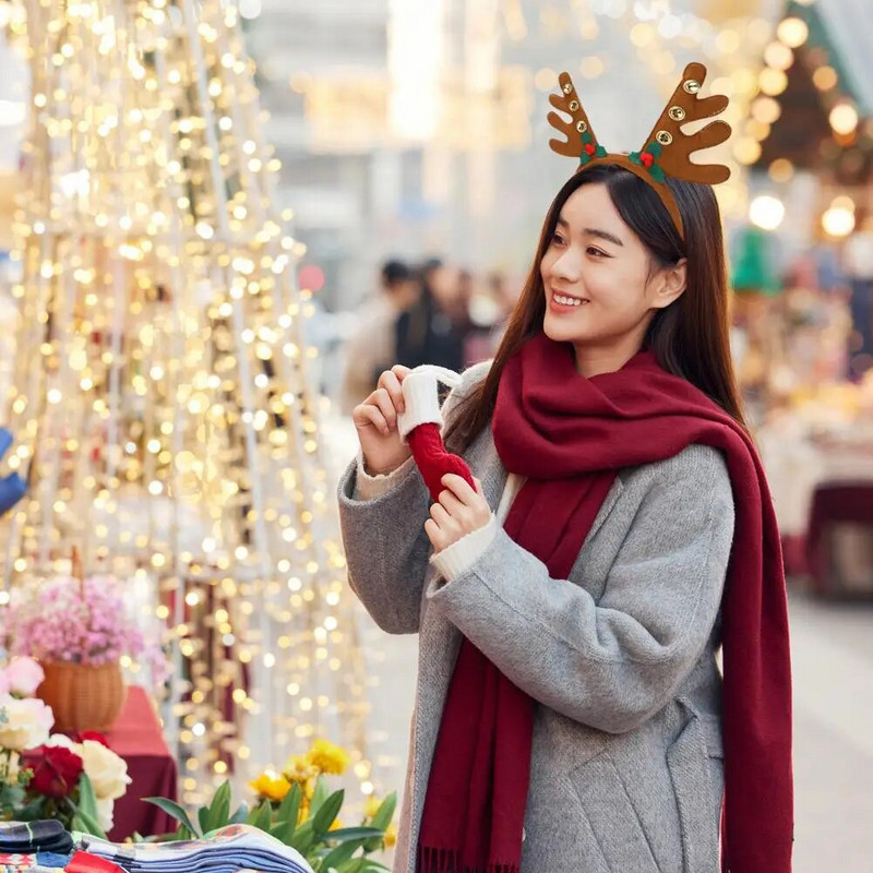 Izsmalcināta Ziemassvētku galvas saite ar Mini Bell vieglo ballīšu galvas saiti Brieža raga matu stīpas galvassega