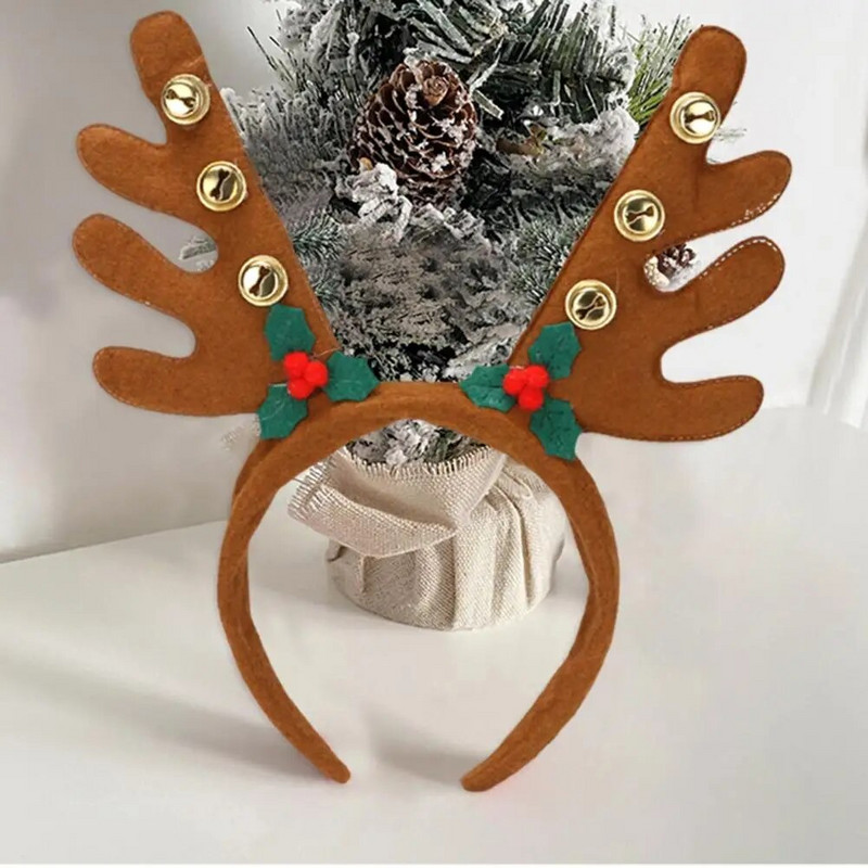 Izsmalcināta Ziemassvētku galvas saite ar Mini Bell vieglo ballīšu galvas saiti Brieža raga matu stīpas galvassega