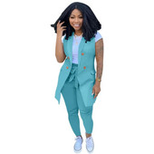 Poslovna ležerna odijela 2-dijelna odijela Modni kompleti sakoa s V izrezom bez rukava s remenom Kompleti sakoa s dugim hlačama Ženski komplet sakoa s dugim hlačama Crni