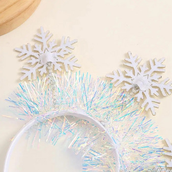 Бяла снежинка Лента за коса с пайети Коледна снежинка лента за глава Весела Коледа Ноел Подаръци Честита зима Снежинка Парти за рожден ден