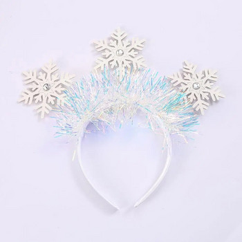 Бяла снежинка Лента за коса с пайети Коледна снежинка лента за глава Весела Коледа Ноел Подаръци Честита зима Снежинка Парти за рожден ден