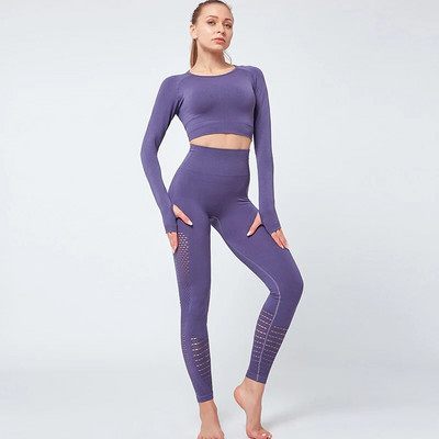 Ženski bešavni joga set Odjeća za teretanu Tajice za vježbanje Sportsko odijelo Žensko bešavno odijelo dugih rukava visokog struka za fitnes Sportska odjeća