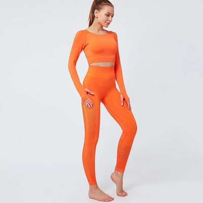 Ženski bešavni joga set Odjeća za teretanu Tajice za vježbanje Sportsko odijelo Žensko bešavno odijelo dugih rukava visokog struka za fitnes Sportska odjeća