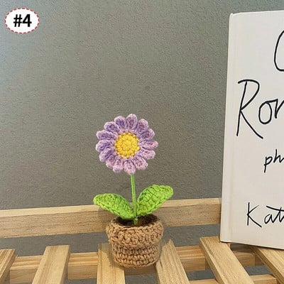 Χειροποίητο πλεκτό Ηλίανθο Tuilp Κροσέ Λουλούδια Χειροποίητο λουλούδι Στολίδι Επιτραπέζιου Διακοσμητικού Αυτοκινήτου Δώρα για την Ημέρα του Δασκάλου Flores