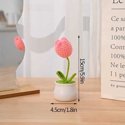 Χειροποίητο πλεκτό Ηλίανθο Tuilp Κροσέ Λουλούδια Χειροποίητο λουλούδι Στολίδι Επιτραπέζιου Διακοσμητικού Αυτοκινήτου Δώρα για την Ημέρα του Δασκάλου Flores