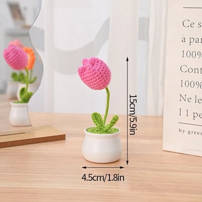 Χειροποίητο πλεκτό Ηλίανθο Tuilp Κροσέ Λουλούδια Χειροποίητο λουλούδι Στολίδι Επιτραπέζιου Διακοσμητικού Αυτοκινήτου Δώρα για την Ημέρα του Δασκάλου Flores