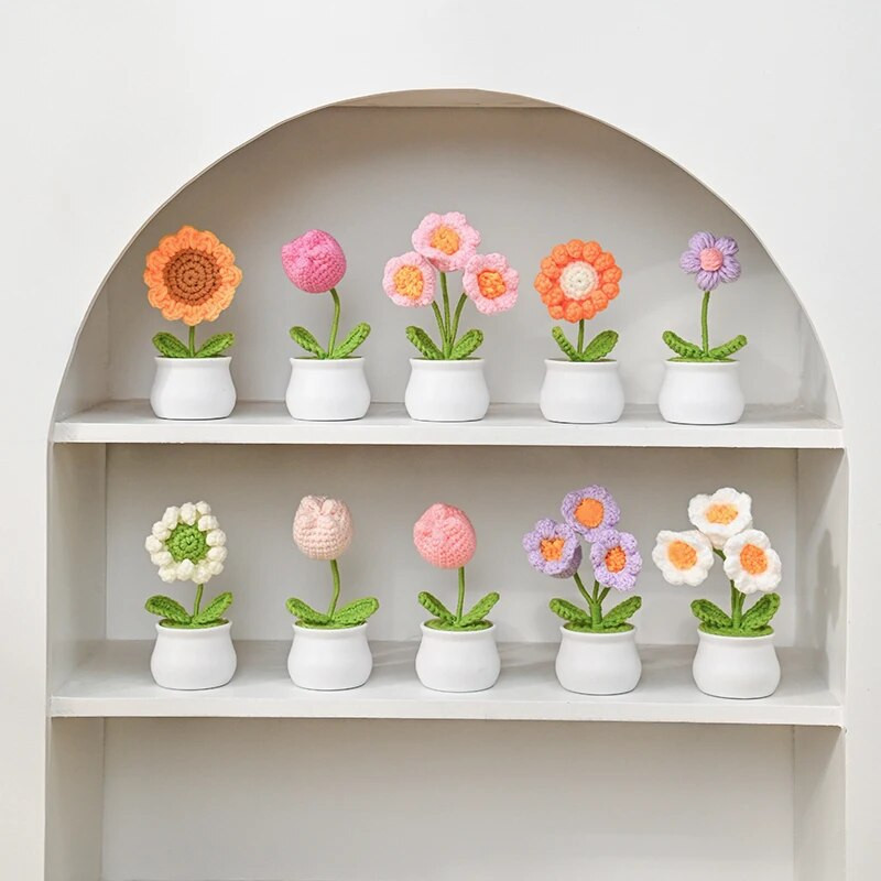 Χειροποίητο πλεκτό Ηλίανθο Tuilp Κροσέ Λουλούδια Χειροποίητο λουλούδι Στολίδι Επιτραπέζιου Διακοσμητικού Αυτοκινήτου Δώρα για την Ημέρα του Δασκάλου Flores