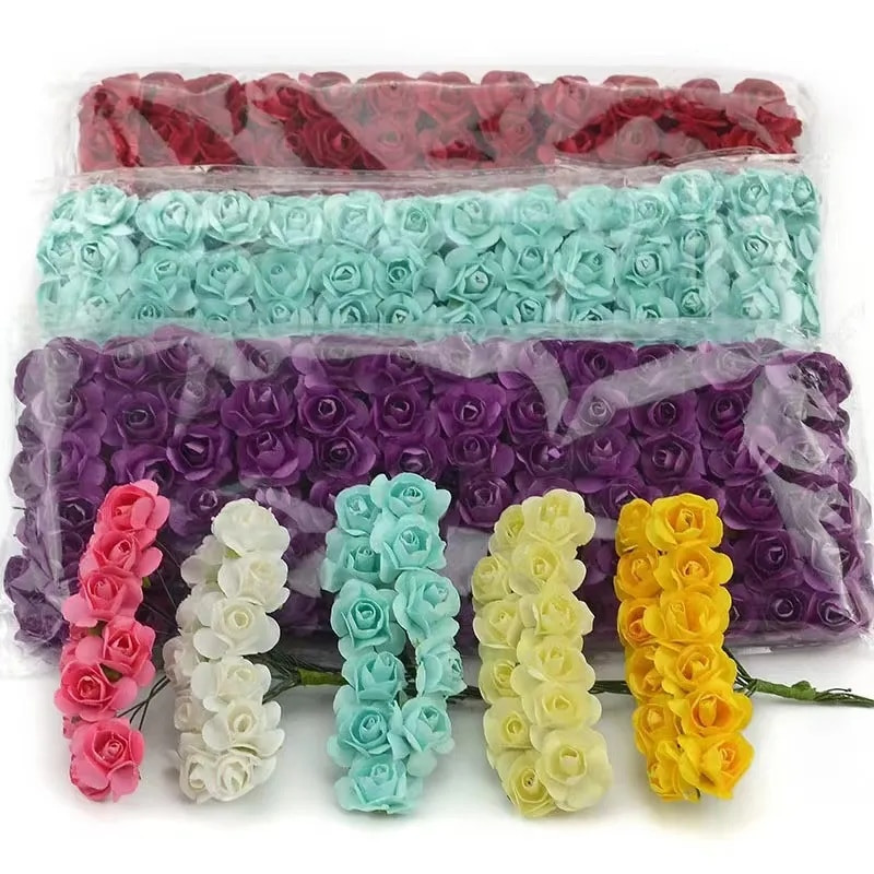 144 KOM 1,5 cm umjetni papirnati mini buket ruža za albume za svadbene zabave Jeftino umjetno cvijeće ruža