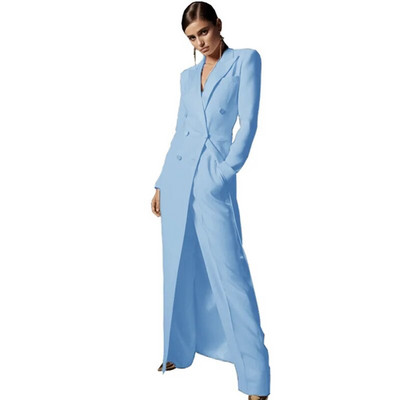 Komplet ženskih sakoa od 2 komada Elegantni dugi kaput s dvokopčanim kopčanjem Ženski uski sako za zabavu Hlače za putovanje na posao Elegantni visoki sako