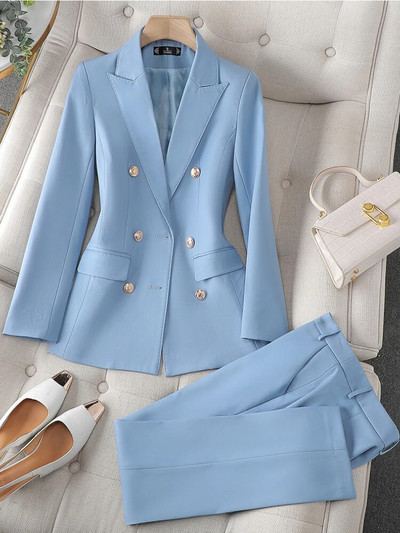 Visokokvalitetna ženska moda, korejsko elegantno odijelo s hlačama, vintage poslovni formalni sako i kompleti hlača od 2 komada Ženska odjeća