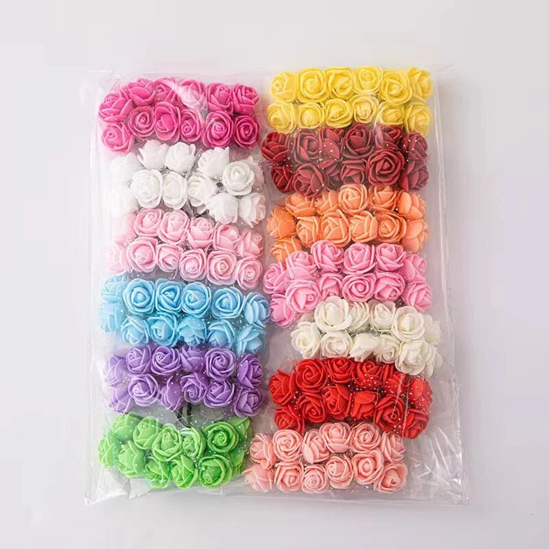 144 komada pjenastog umjetnog cvijeća u više boja za vjenčanje, kućni dekor, spomenari, umjetni cvjetni vijenac, dodaci, male ruže