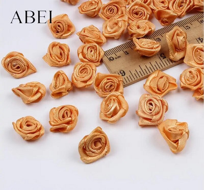 300db 15mm Mix Color kis rózsa virág mini kézzel készített szatén szalag rózsafej esküvői scrapbooking dekoráció ruha kiegészítők