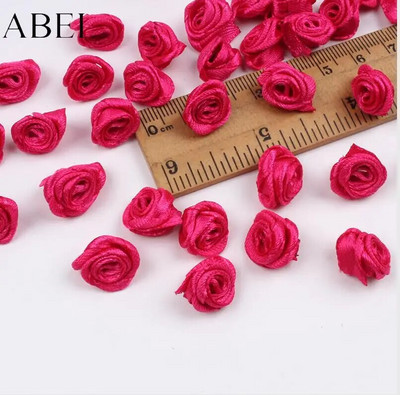 300db 15mm Mix Color kis rózsa virág mini kézzel készített szatén szalag rózsafej esküvői scrapbooking dekoráció ruha kiegészítők