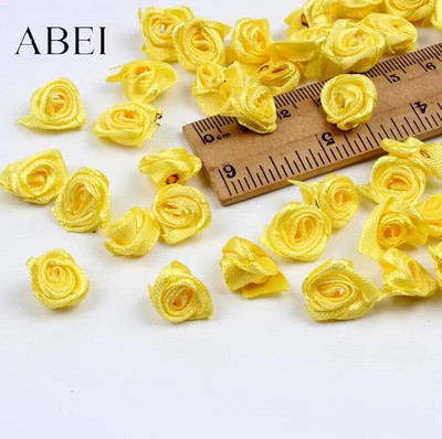 300db 15mm Mix Color kis rózsa virág mini kézzel készített szatén szalag rózsafej esküvői scrapbooking dekoráció ruha kiegészítők