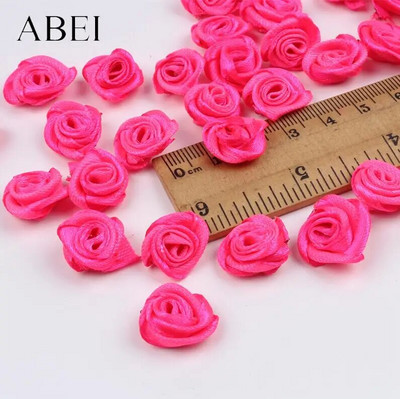 300db 15mm Mix Color kis rózsa virág mini kézzel készített szatén szalag rózsafej esküvői scrapbooking dekoráció ruha kiegészítők